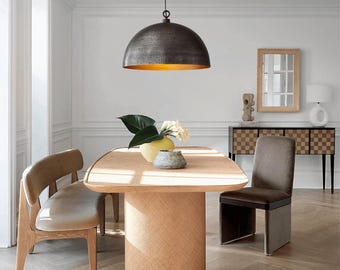 Hand-Hammered Black Brass Dome Pendant Light – Modern Ceiling Lighting with Unique Design