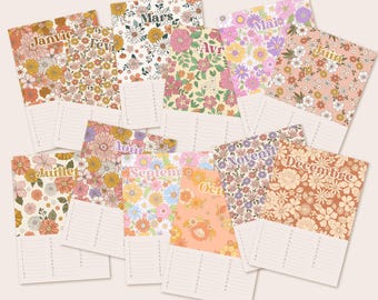 Birthday calendar perpetual calendar in the form of printable cards