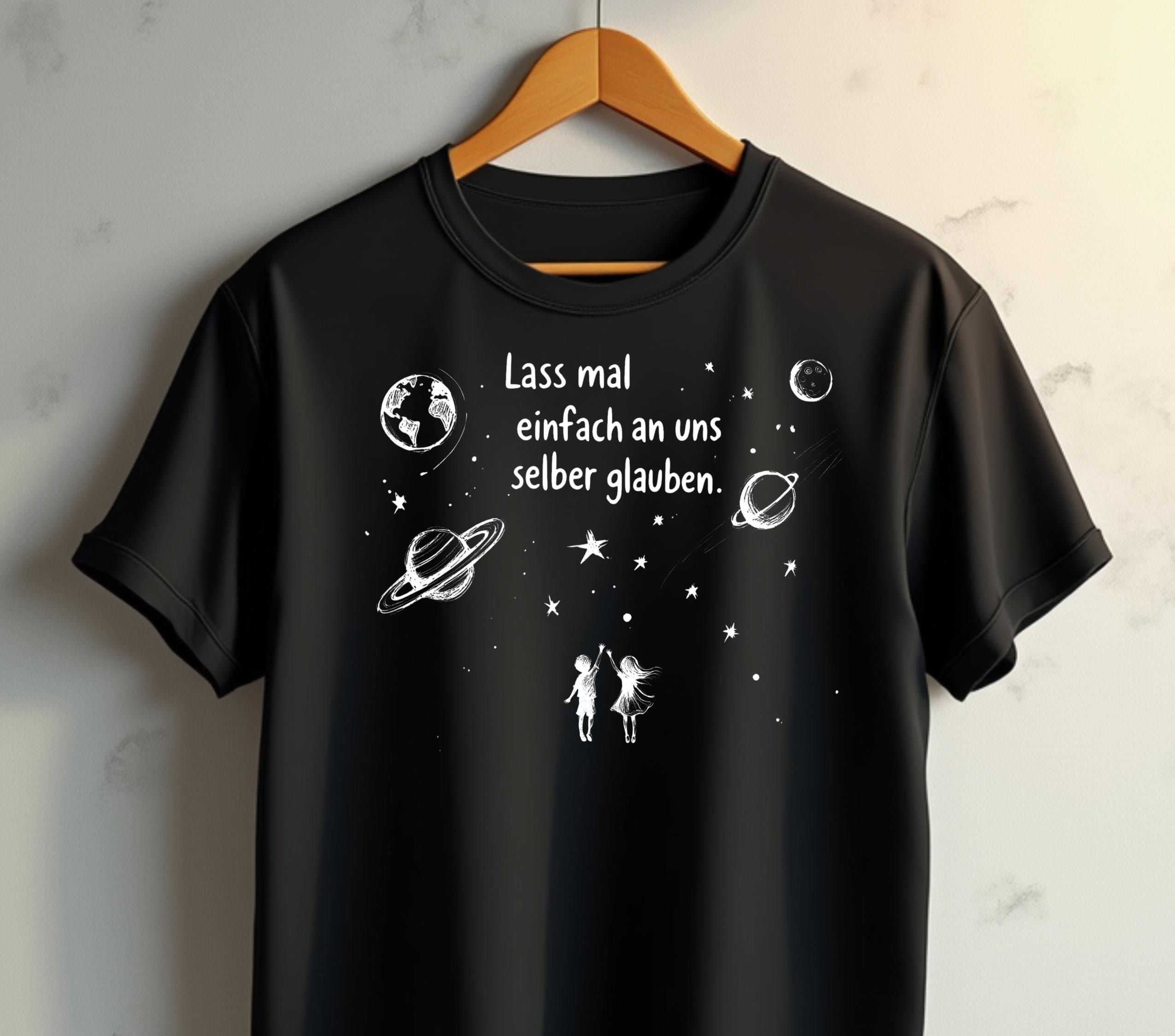 German Positive Quote Tee: Minimalist Space Design Shirt