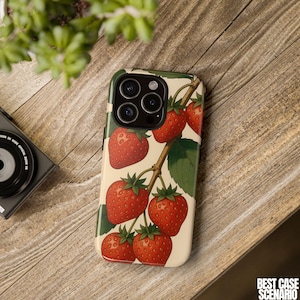 Sommer Erdbeeren - Handyhülle für iPhone 16 Pro, 15, 14, 13, 12, Samsung S25, S24, Floral, Sommer, Trendy, Niedlich