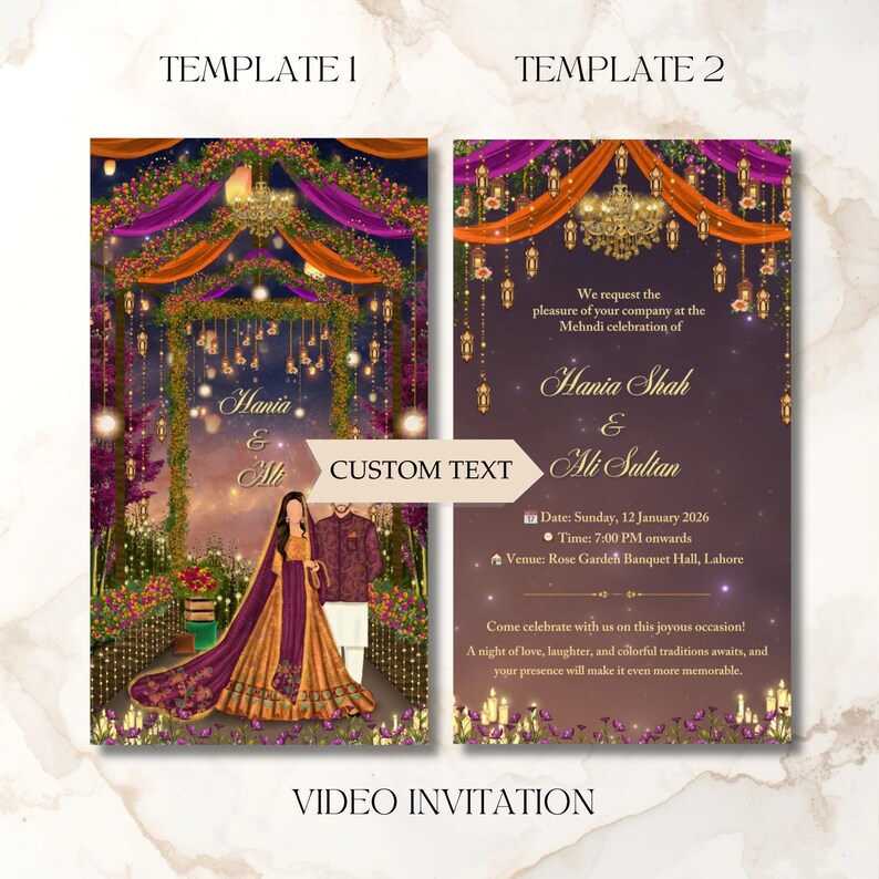 Mayoon Card Sample Custom Text Animated Mehndi, Mayoon and Haldi Video Invitation ...