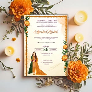 Editable Mehndi Invite | Wedding Invitation | wedding Illustration