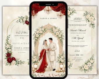 Plantilla editable de Canva para invitación de video de Nikkah / Invitación de boda musulmana / Descarga digital instantánea