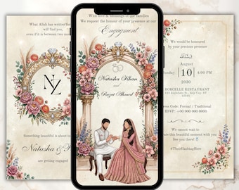 Pakistani Engagement Video Invitation | Ring Ceremony Animated Canva Editable Template |  Mangni Couple Invite | Instant Download