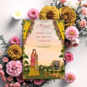 Editable Mehndi Invite | Wedding Invitation | wedding Illustration