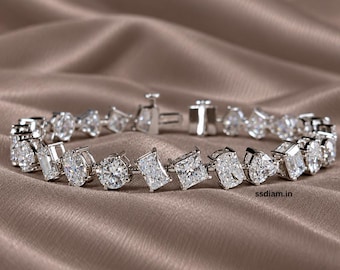Pulsera de tenis con diamantes cultivados en laboratorio de formas variadas, pulsera de boda con múltiples piedras, regalo de aniversario hecho a mano para ella.