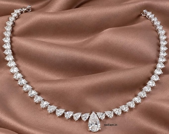 Collar con colgante de diamante cultivado en laboratorio en forma de pera de 3 quilates, certificado por IGI, con colgante grande en forma de lágrima. Collar de boda hecho a mano, regalo para ella.