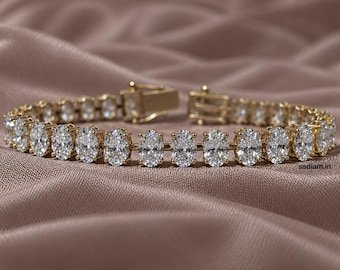 Pulsera ovalada de tenis de cultivo en laboratorio, pulsera de boda personalizada, regalo elegante para ella.