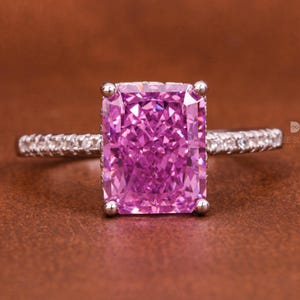 Radiant 4.00CT Fancy Vivid Pink Lab Grown Diamond Engagement Ring