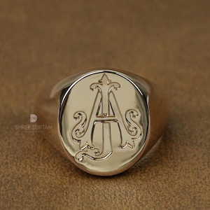Engraved Gold Signet Ring: Custom Initial Monogram, Vintage Inspired