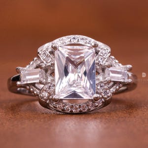Radiant Lab Grown Diamond Engagement Ring: 18Kt Gold & Platinum Baguette Ring