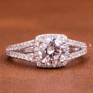 Round Lab Grown Diamond Engagement Ring Split Shank Wedding Ring Pave Anniversary Ring Gift For Her