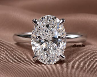 Anillo de compromiso ovalado con diamante cultivado en laboratorio y halo oculto, diamante solitario de 2 quilates certificado por IGI, hecho a mano, regalo de aniversario para ella.