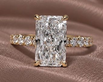 Anillo de compromiso con diamante cultivado en laboratorio de 3,5 ct, certificado por IGI, rectangular, hecho a mano, regalo de aniversario para ella.