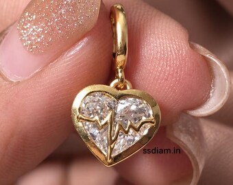 Colgante de corazón con diamante cultivado en laboratorio, colgante de latido de corazón de oro, dije personalizado de San Valentín, regalo romántico para ella.