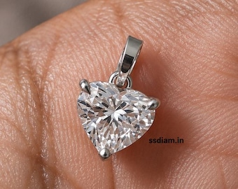 Colgante de corazón con diamante cultivado en laboratorio, diamante solitario de 1 quilate, colgante de boda hecho a mano, regalo romántico para ella.