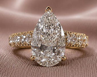 Pear Lab Grown Diamond Engagement Ring 3ct IGI Certified Customized Solitaire Wedding Ring Anniversary Ring Gift For Her