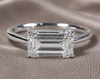 Emerald Lab Grown Diamond Engagement Ring 2ct IGI Certified Solitaire Diamond Ring Handmade Wedding Ring Minimal Promise Ring Gift For Her