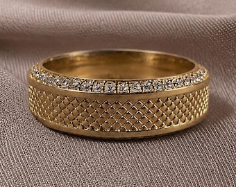 Lab Grown Diamond Wedding Band Textured Gold Eternity Band Customized Stackable Diamond Band Minimal Anniversary Gift For Him