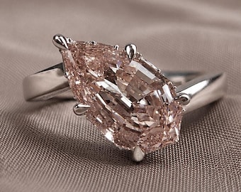 Pear Lab Grown Pink Diamond Engagement Ring 3.5ct IGI Certified Solitaire Diamond Baguette Hidden Halo Ring Anniversary Gift For Her
