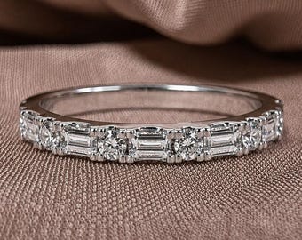 Baguette & Round Lab Diamond Wedding Band Eternity Band Stackable Diamond Ring Anniversary Ring Gift For Her