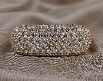 Round Lab Grown Diamond Wedding Band Wide Pave Eternity Band Statement Anniversary Band Handmade Bridal Diamond Gift For Her