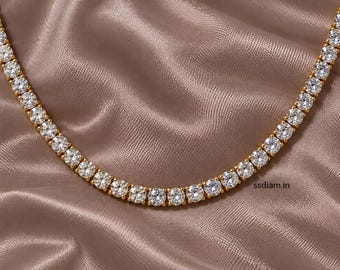Collar de tenis con diamante redondo cultivado en laboratorio, collar de boda hecho a mano, regalo clásico de aniversario para ella.