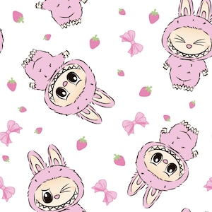Labubu Fabric Magical Monsters Fabric Monster Doll Fabric Kawaii Bunny Monster Cartoon Fabric Cotton Fabric By The Half Yard