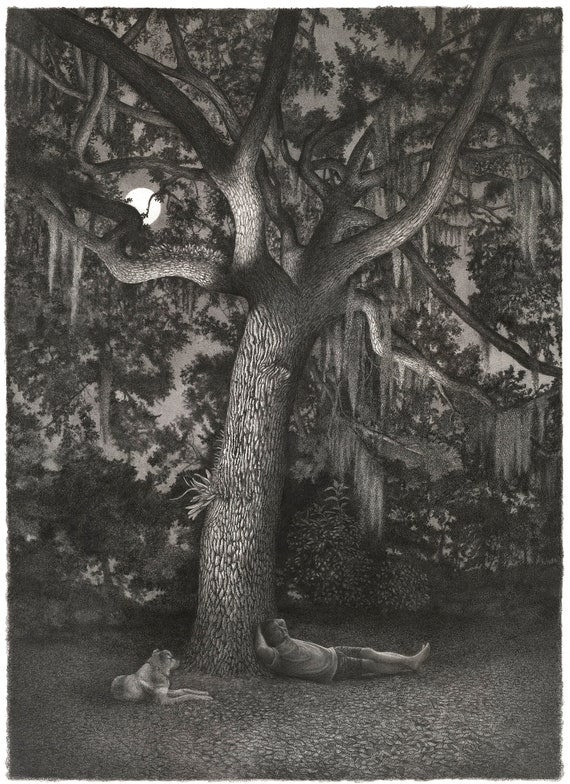 Charlie and Me Under the Live Oak, Signed, limited edition of 10, Unframed Archival Ink Print