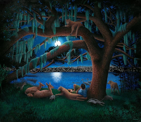 Charlie and Me Watching the End of Wild Florida 19"x 22" Archival Ink Print