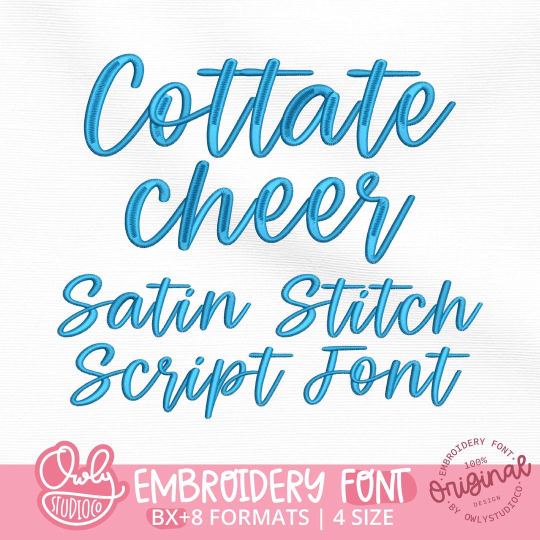 Cottage Cheer Cursive Script Embroidery Font, Satin Stitch BX Font for ...