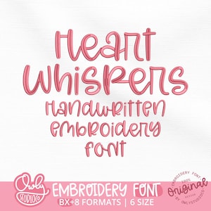 Fuente de bordado manuscrita: Fuente Heart Whispers BX para camisetas y nombres de bebés y niños.