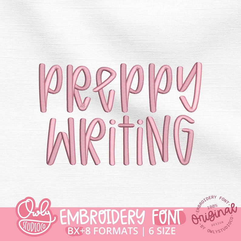Preppy Writing Embroidery Font, Skinny Handwriting Alphabet (digital ...