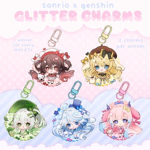Genshin Girls and San Friends Glitter Acrylic Charms Keychains
