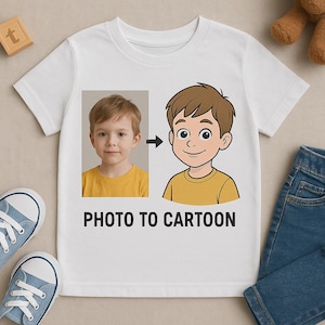Retrato infantil personalizado a partir de una foto - Diseño de camisetas online - Regalo de cumpleaños único - Foto de caricatura convertida en arte