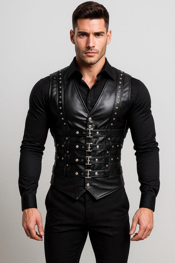 Men’s Steampunk Leather Corset | Real Leather Waistcoat with Steel Bones | Gothic Cosplay Vest