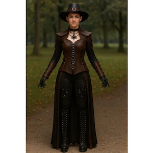 Dark Witch Leather Costume Set | Gothic Vampire Outfit for Women | Halloween Cosplay Costume Set for Women | LARP & Renaissance Outfit