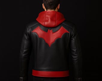 Rote Kapuze Leder Cosplay Jacke | DC Biker Kostüm