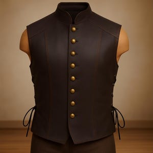 Medieval Brown Leather Vest | Renaissance Waistcoat for Men | Vintage Pirate Cosplay Costume Vest for LARP & Renaissance Fair Outfits
