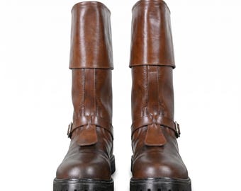 Mace Windu Cosplay Boots Brown Leather Jedi Movie Accurate Replica Men's Tall Combat Boot