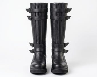 Botas de cuero auténtico de Kylo Ren - Cosplay de la Primera Orden de Star Wars - Zapatos de disfraz Sith fieles a la película - Botas altas de cuero negro para hombre