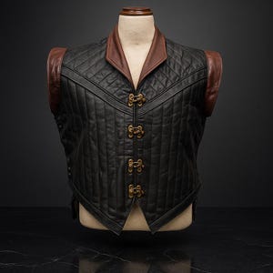 Medeltida läderjerkin för män | Svart & brun renässansväst | Handgjord steampunk cosplay-rustningväst