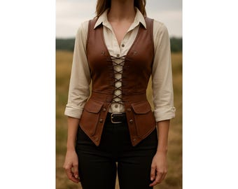 Chaleco corsé de cuero marrón: corpiño steampunk renacentista