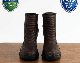 Botas de habitante del refugio de Fallout / Calzado de combate de cuero genuino, cosplay del páramo