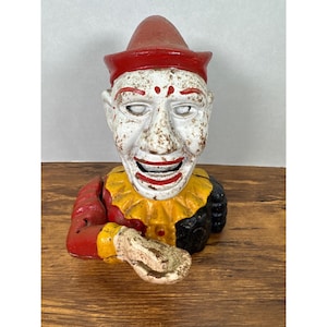 Vintage Cast Iron Humpy Dumpty Mechanical Clown Bank