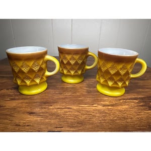 Vintage 60's Fire-King Kimberly Diamond Mugs Anchor Hocking Amber Yellow  Ombre