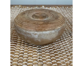 Vintage Brisley's lavendel scheerzeepkom met houten deksel – Victoriaanse kappersscheerschaal