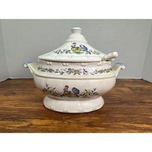 Farmhouse Rooster Chicken Japan Hand Painted Tureen with Ladle