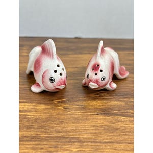 Vintage Ceramic Pink and White Koi Fish Salt and Pepper Shakers- Japan