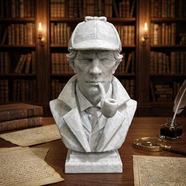 Sherlock Holmes Bust Sculpture, Home Office Decor Desk accessories office decor Birthday gift